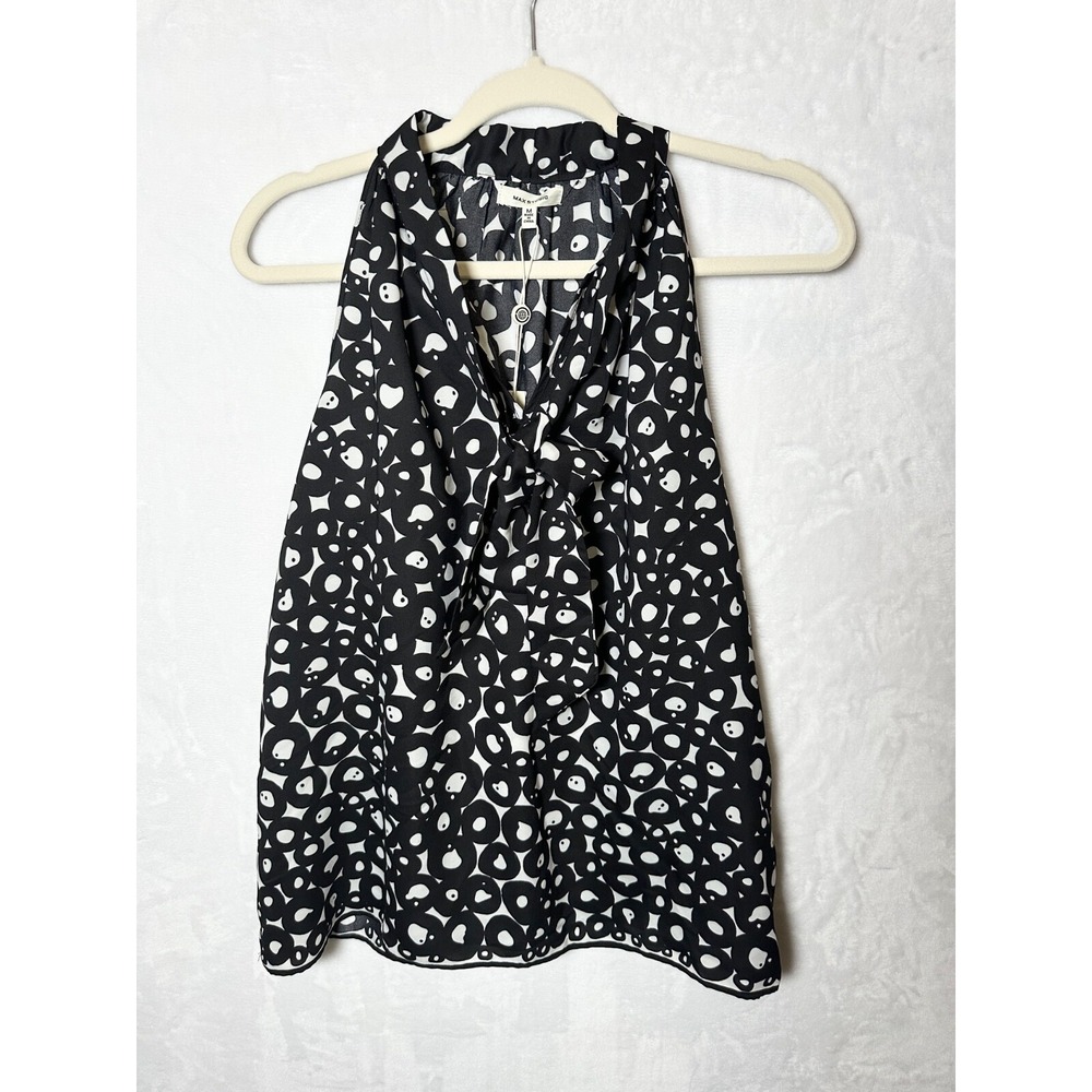 Max Studio Black White Abstract Print Blouse Size M NWT $98 Sleeveless Tie Neck
